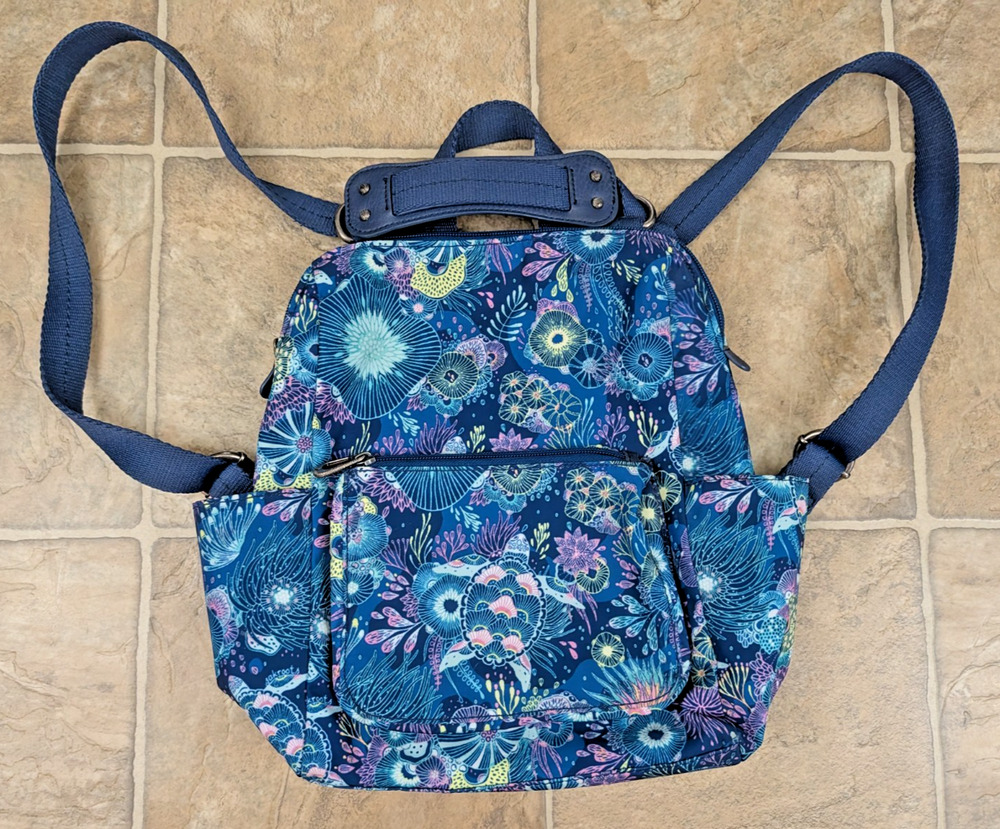 Sakroots Loyola Convertible Backpack Bag Royal Blue Seascape Print Turtles Ocean